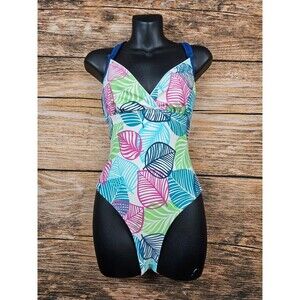 NEXT Women's 34D One Piece Swimsuit High Rise Bathing Colorful Floral Leaves